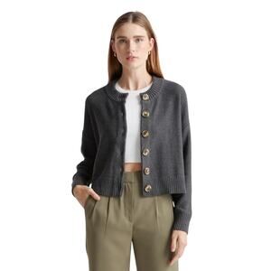 Quince Cropped Cardigan Sweater Womens Large 100% Organic Cotton Charcoal Gray